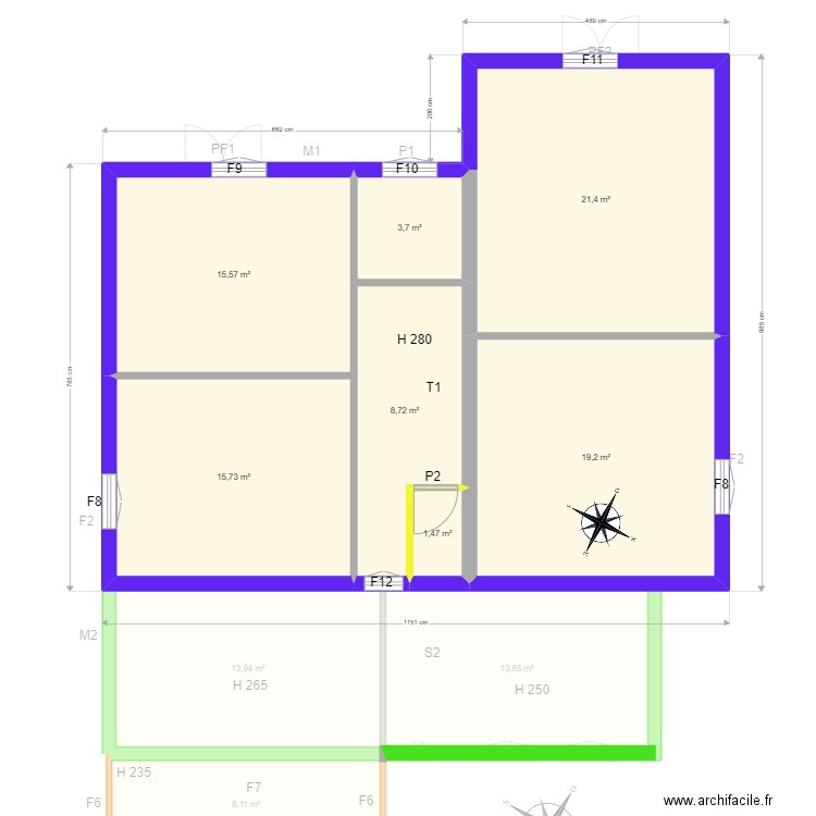 Rousseaux. Plan de 14 pièces et 208 m2