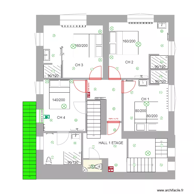 POUMAY  1 etage lampe plafond. Plan de 