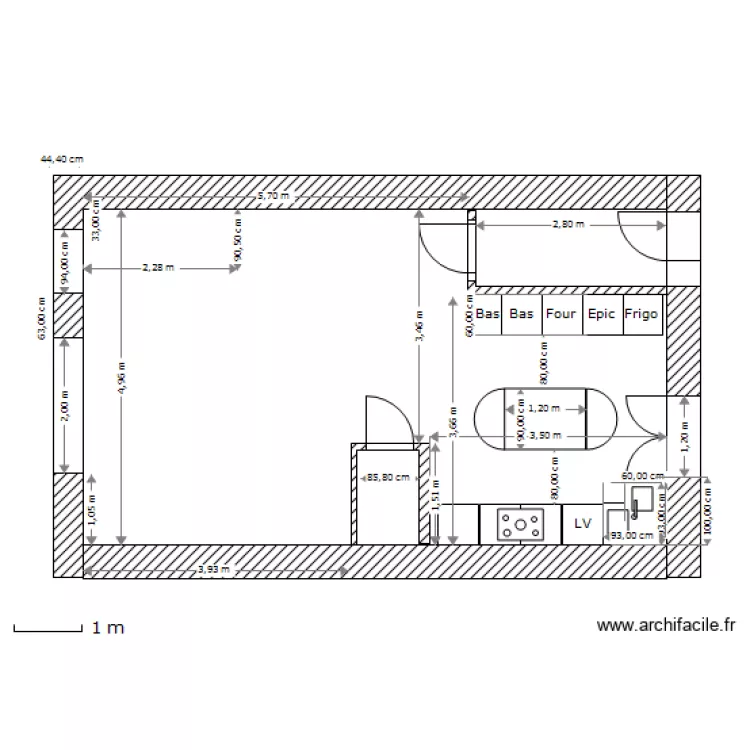 Salon agrandi. Plan de 