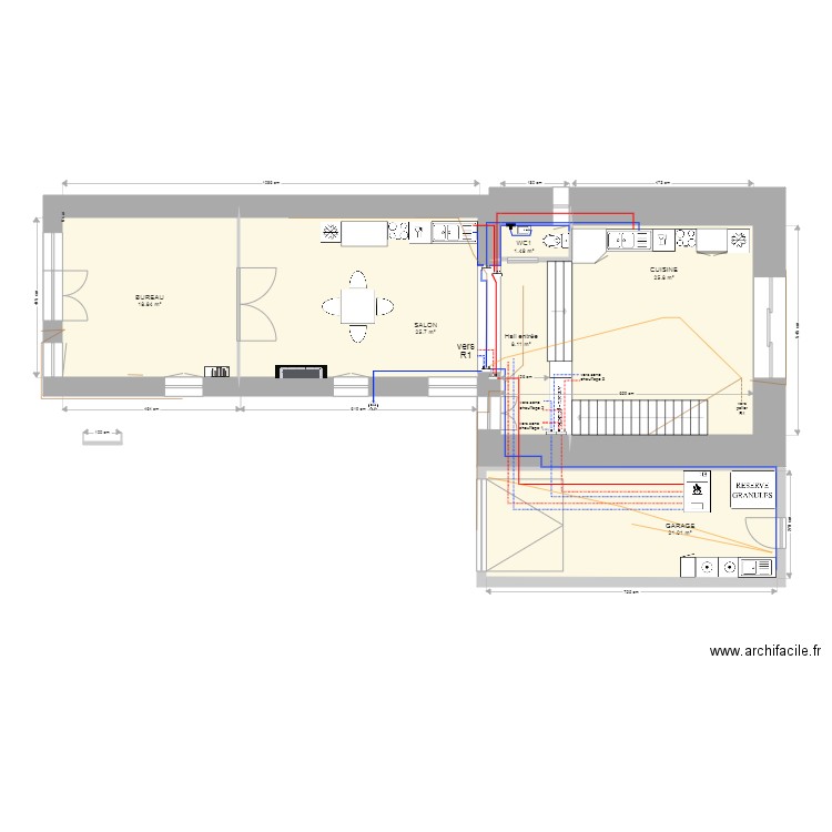 Bourg 19 SANS R1B R2 cuisine provisoire. Plan de 31 pièces et 341 m2