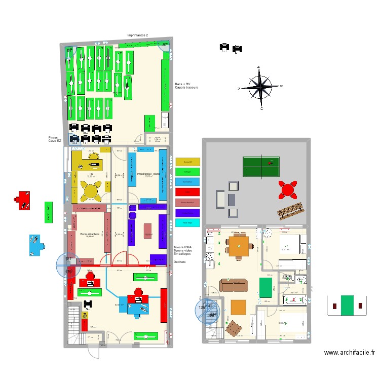 Local et Appart séparé. Plan de 16 pièces et 266 m2