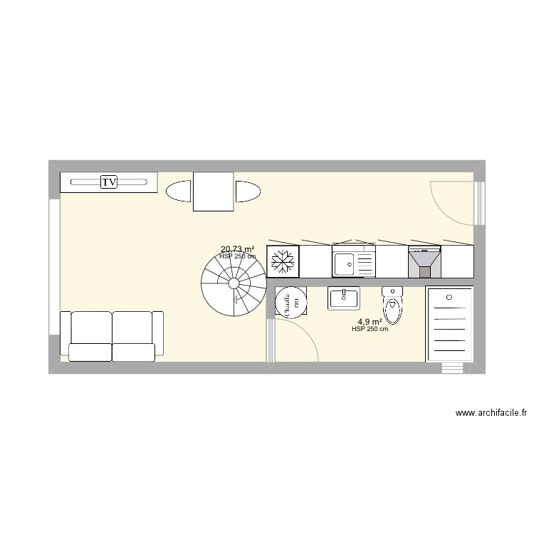 Projet Garage 2. Plan de 2 pièces et 26 m2