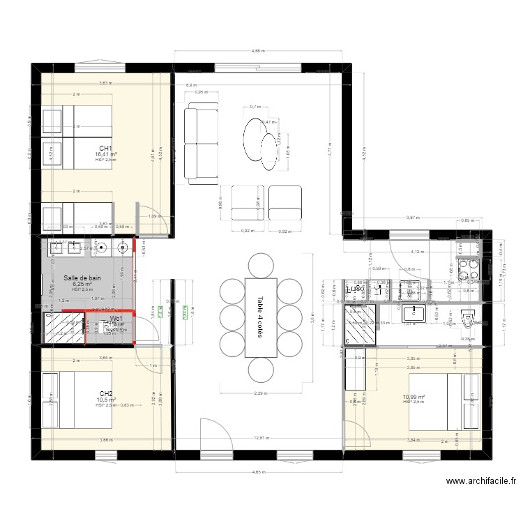 VDEF globale. Plan de 5 pièces et 45 m2