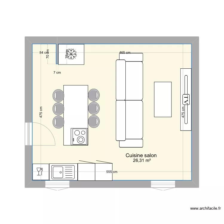 Salon sejour. Plan de 