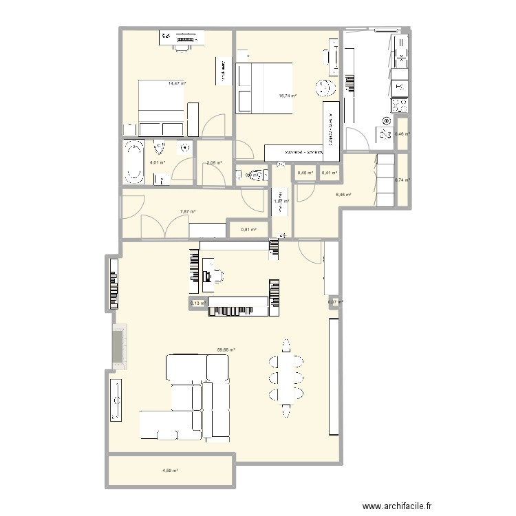 Plan aménagement 15. Plan de 17 pièces et 122 m2