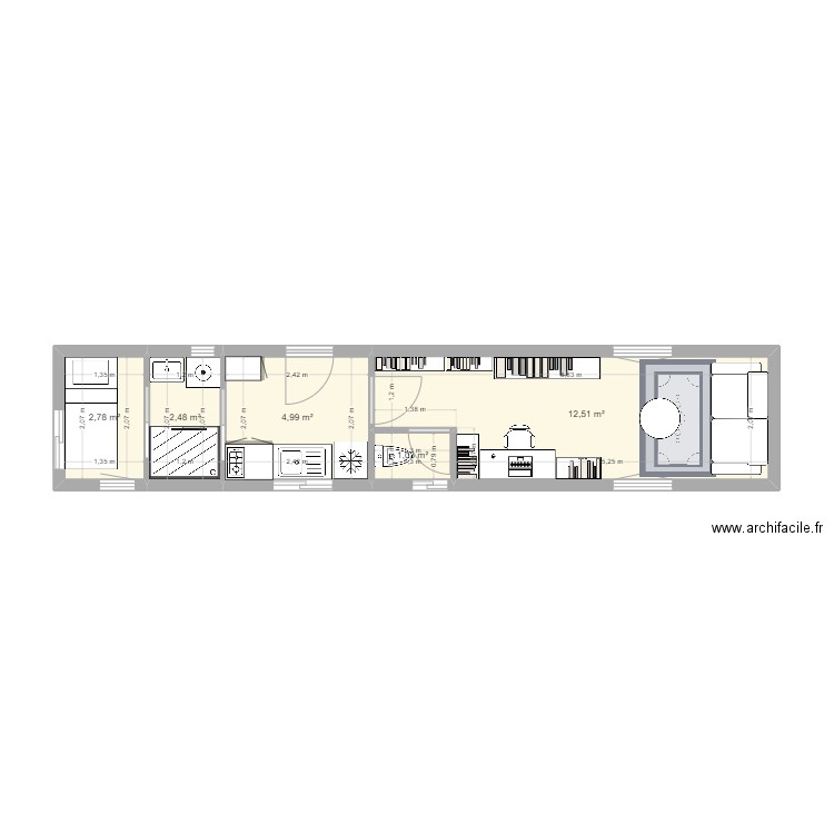 Container 40 feet nouvel essai 2. Plan de 5 pièces et 24 m2