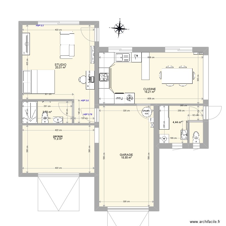 CUISINE GARAGES V3_3. Plan de 7 pièces et 78 m2