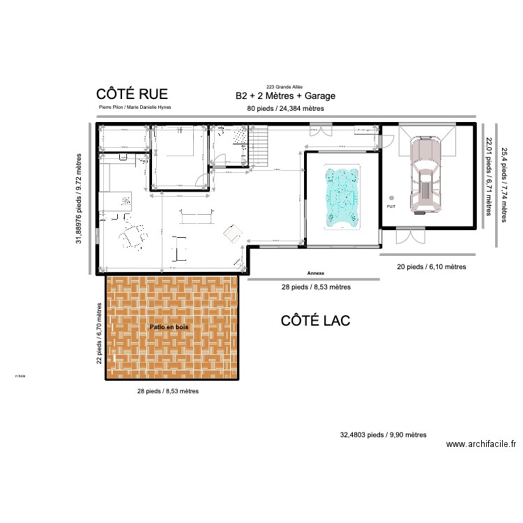 Chalet premier plancher \ cuisine arrière. Plan de 6 pièces et 194 m2