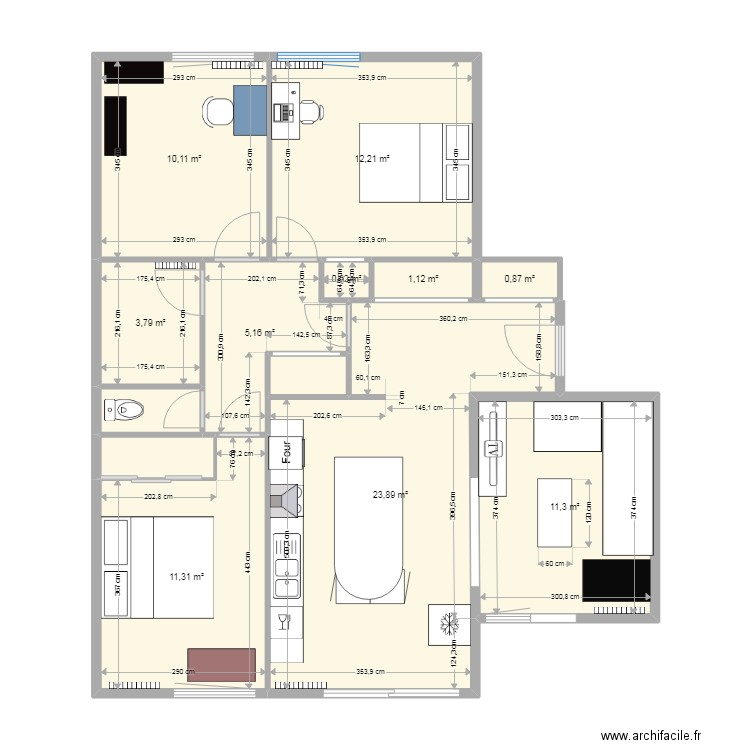 APPART1. Plan de 13 pièces et 84 m2
