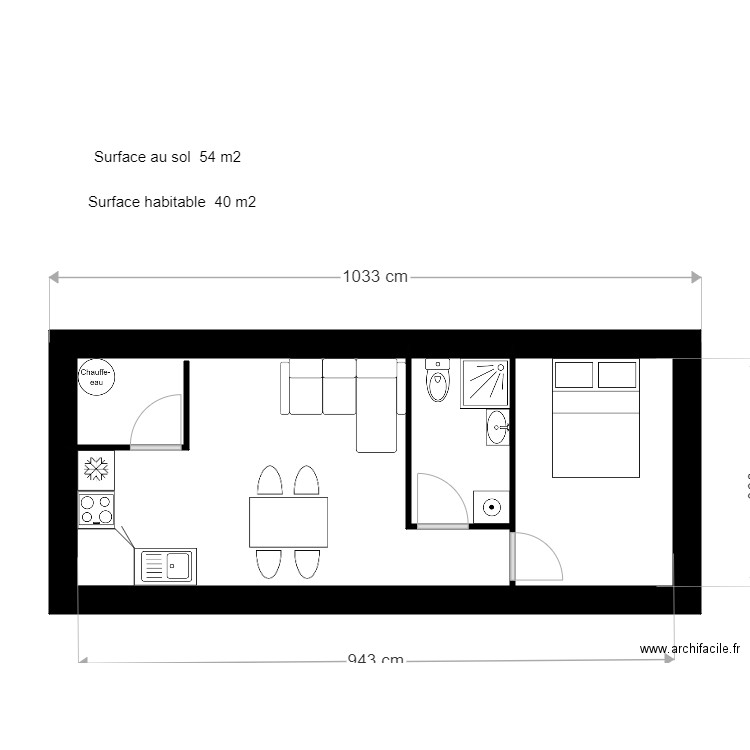 Plan villa blache4. Plan de 2 pièces et 33 m2