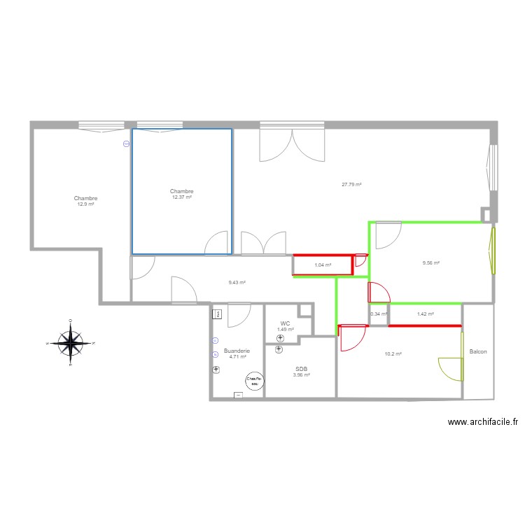 Benettiti modifications cloisons final. Plan de 0 pièce et 0 m2