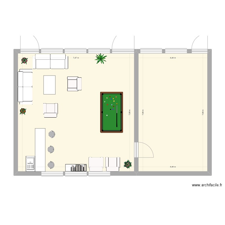 Aménagement préfa mairie partie droite. Plan de 2 pièces et 90 m2