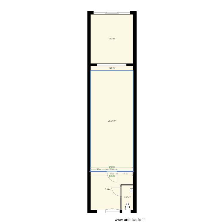 Fish SPA brut. Plan de 5 pièces et 52 m2