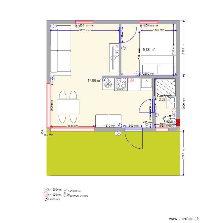 30 6 el. Plan de 4 pièces et 37 m2