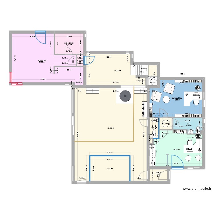 Maison Chauveau RDC projet 1. Plan de 14 pièces et 155 m2