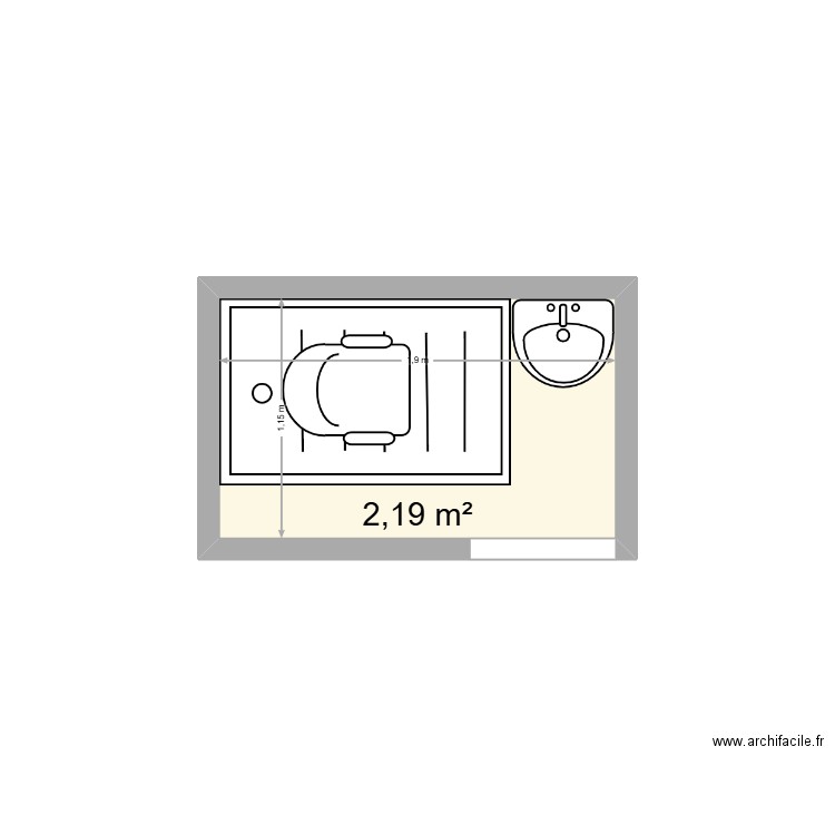 SDB Coralie. Plan de 1 pièce et 2 m2