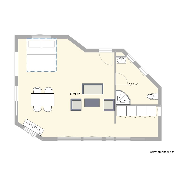 gairault 1. Plan de 2 pièces et 44 m2