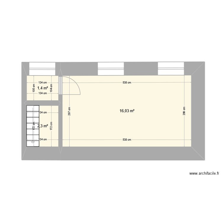 R+1 GAMBETTA. Plan de 3 pièces et 20 m2