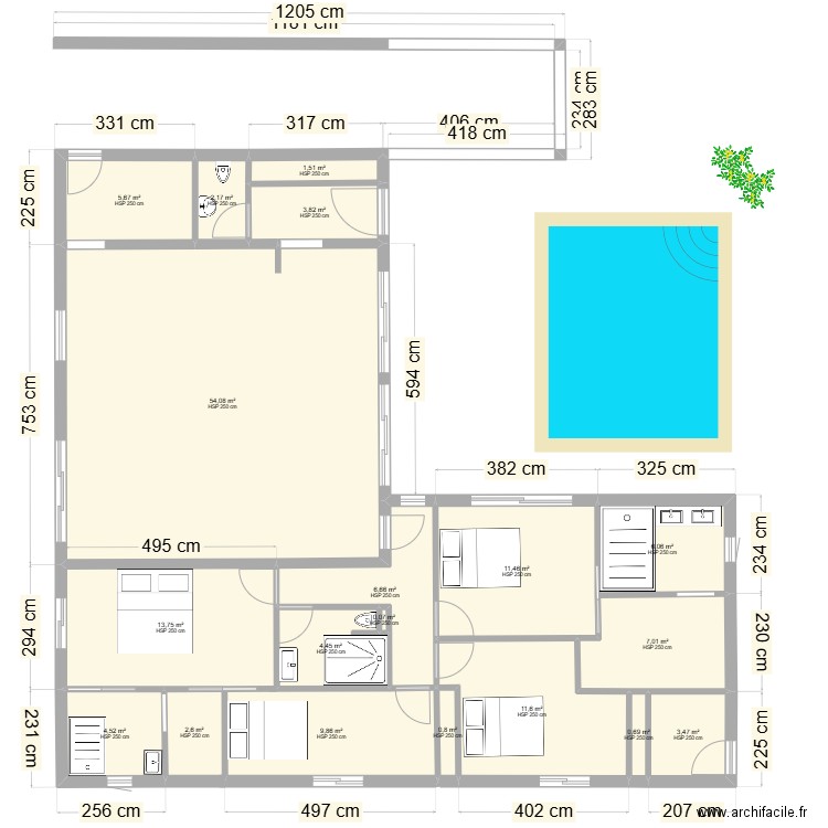 RESTO. Plan de 19 pièces et 150 m2