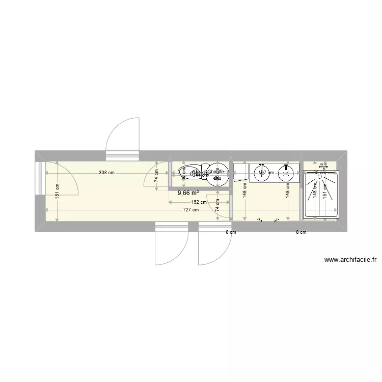 wc couloir SdB. Plan de 