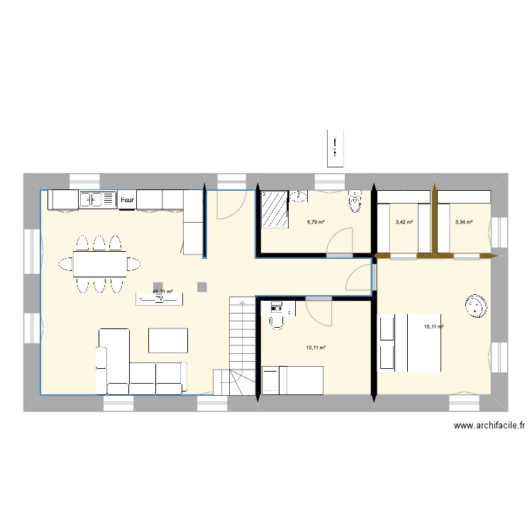 Cornol 1er. Plan de 6 pièces et 85 m2