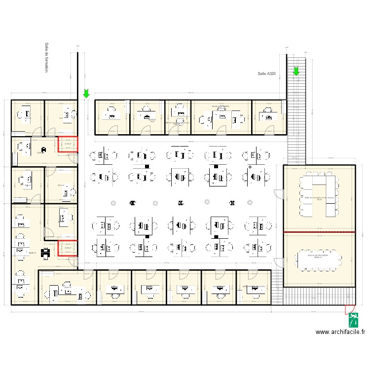 Open space V19. Plan de 22 pièces et 266 m2