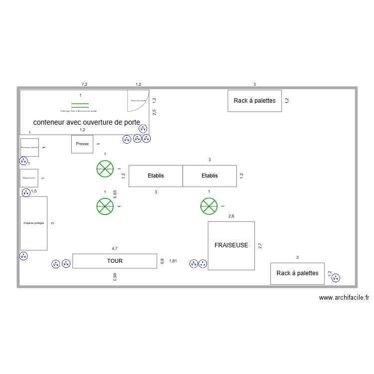 atelier. Plan de 1 pièce et 206 m2
