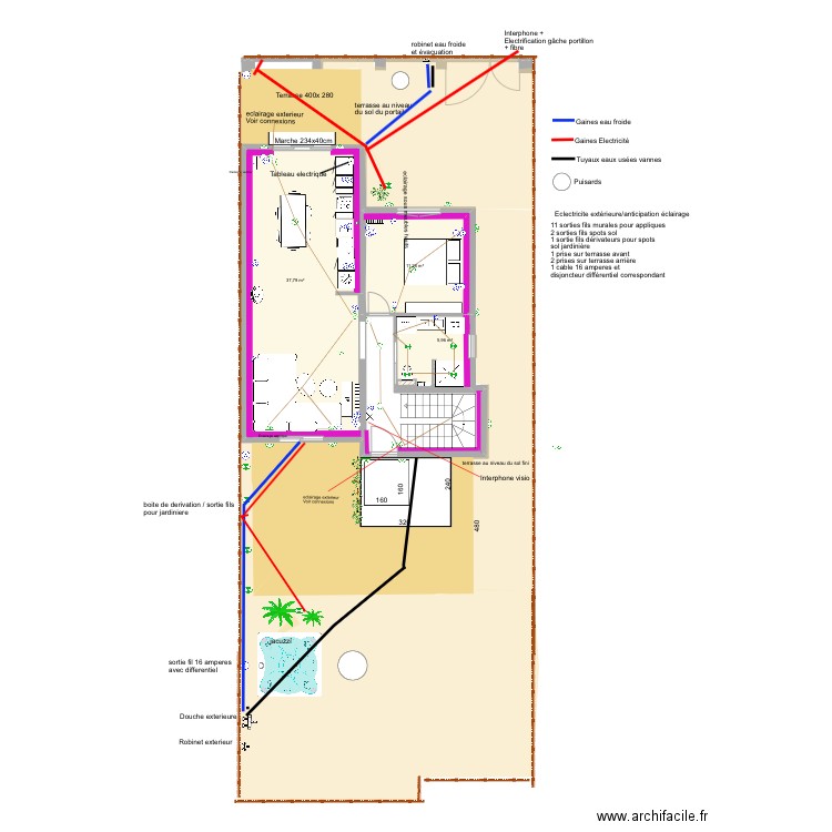 LEROUX Plans électricité RDC 01.05.2023. Plan de 3 pièces et 55 m2