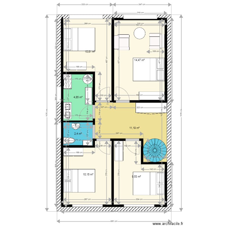 etage sup 66-1(3). Plan de 7 pièces et 63 m2