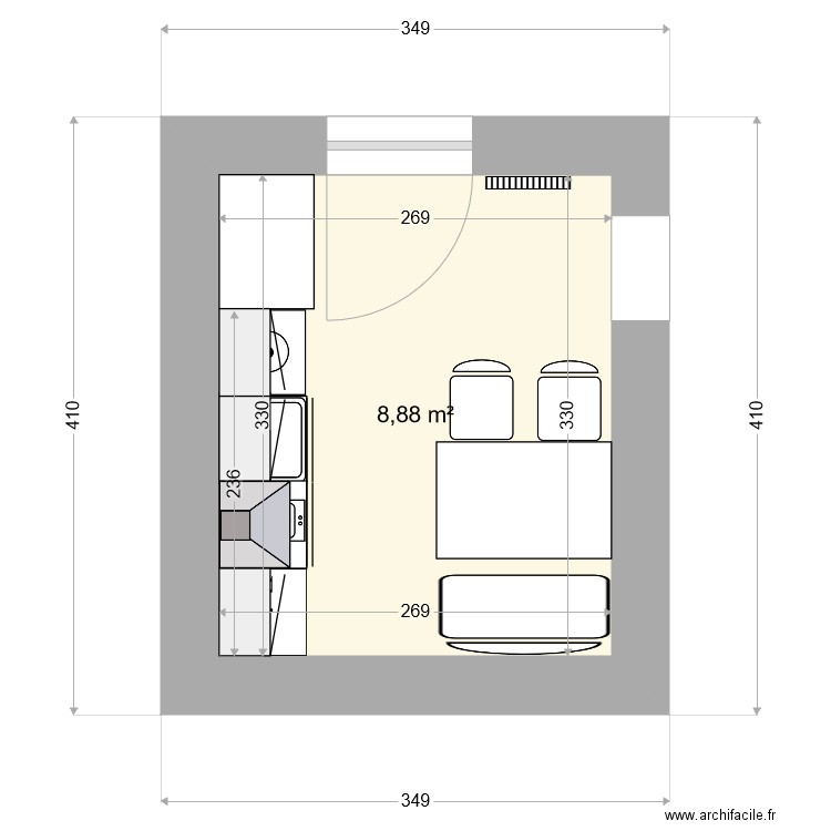 cuisine la petite fugue 2. Plan de 1 pièce et 9 m2