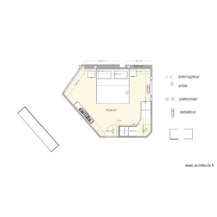 chambrenicole. Plan de 2 pièces et 16 m2