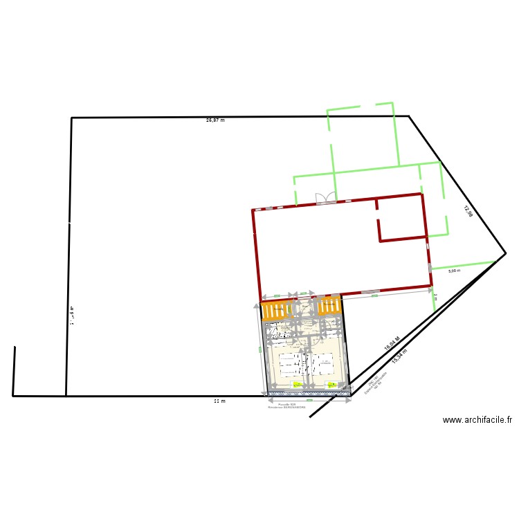 Rectangle 2 Ch 32 M2 VF. Plan de 12 pièces et 34 m2