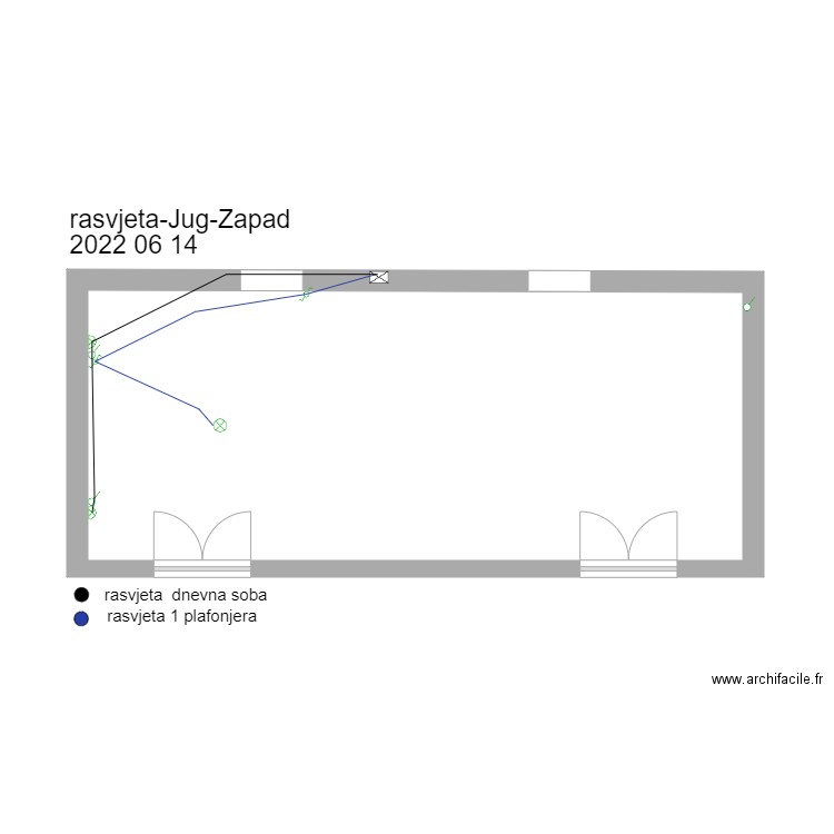 plan-Rasvjeta-Jug-Zapad. Plan de 1 pièce et 37 m2