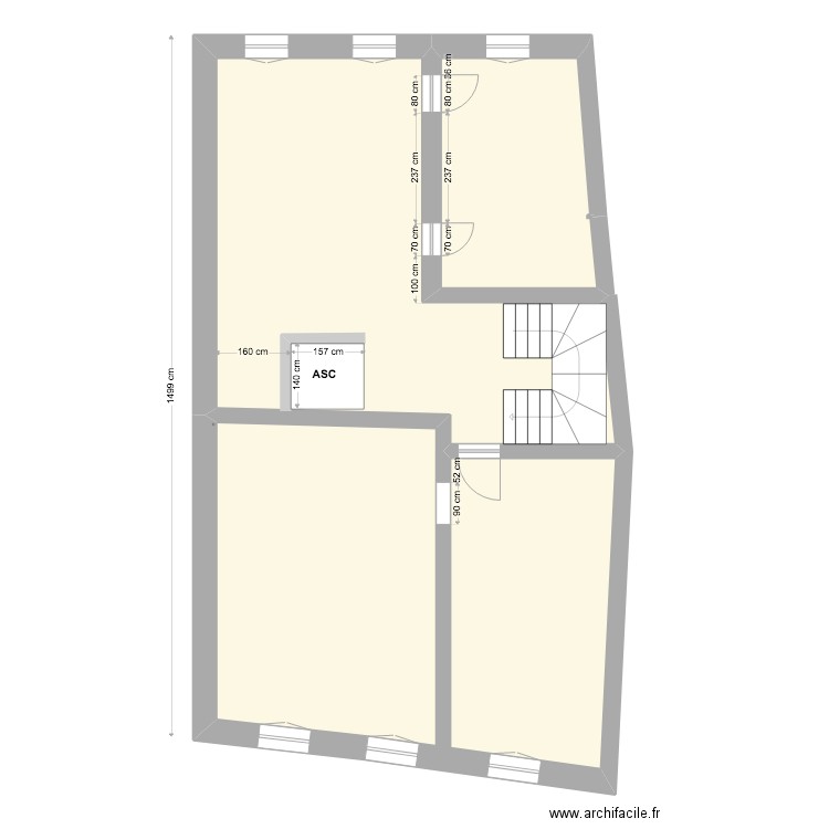 PROJET   1° ETAGE   ouvertures refend. Plan de 3 pièces et 113 m2