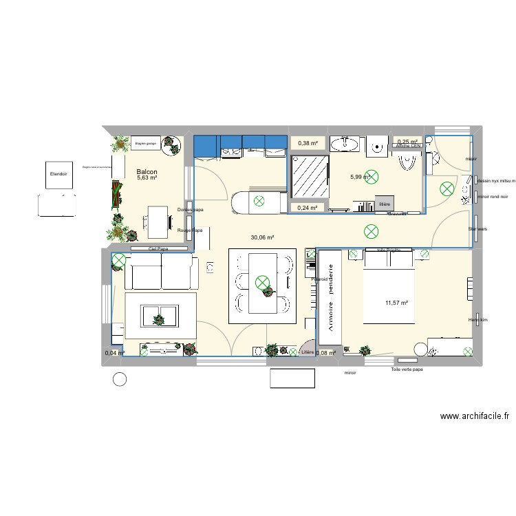 A203 bis. Plan de 9 pièces et 54 m2