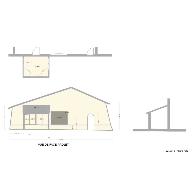 Coupe. Plan de 7 pièces et 55 m2