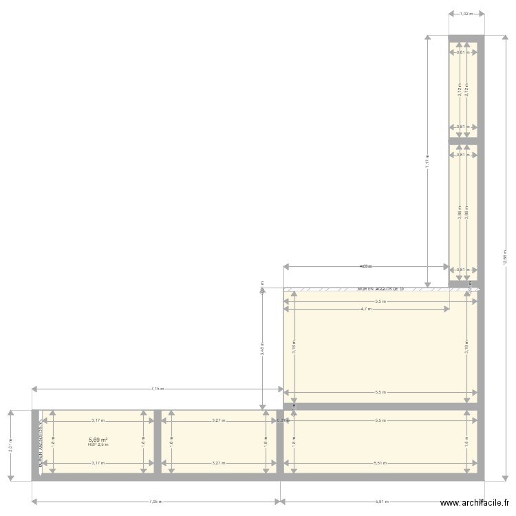 morin. Plan de 6 pièces et 44 m2