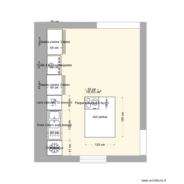 cuisine1. Plan de 1 pièce et 19 m2