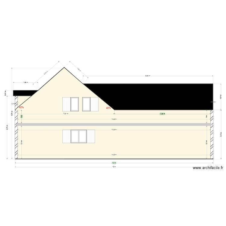 PIGNON DROIT. Plan de 6 pièces et 81 m2