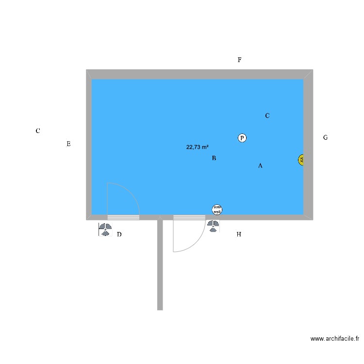 namur leleu. Plan de 1 pièce et 23 m2