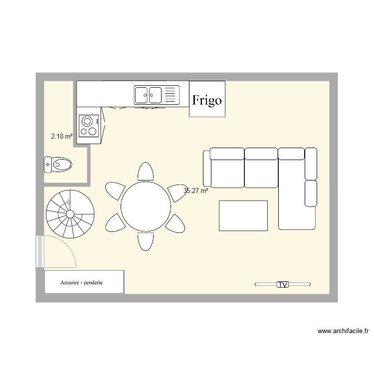 RDC place des Vosges - Plan 2 pièces 37 m2 dessiné par xLullaby