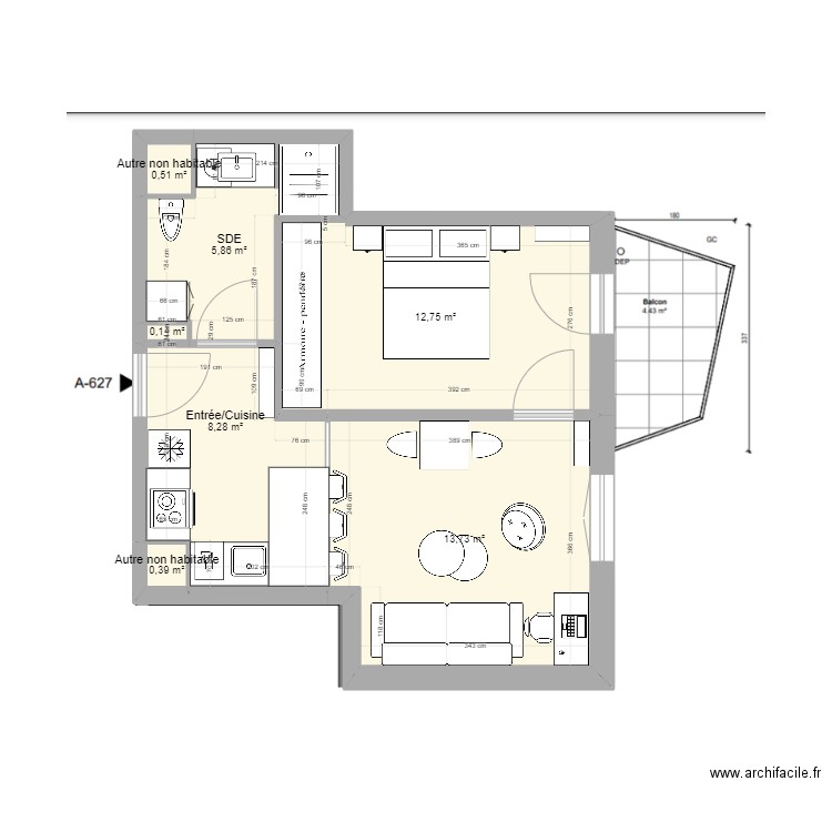 Appart_Aubervilliers. Plan de 7 pièces et 42 m2