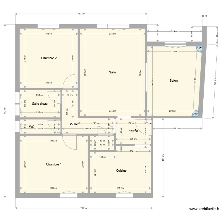 15 champ sirbon. Plan de 10 pièces et 78 m2