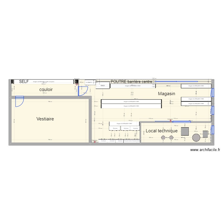 Magasin et Self V03. Plan de 6 pièces et 120 m2