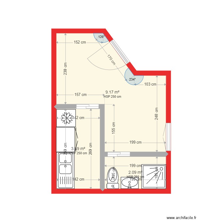 NADARAJAH après. Plan de 3 pièces et 15 m2