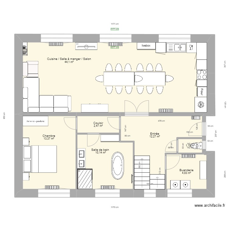 Sailly. Plan de 7 pièces et 88 m2