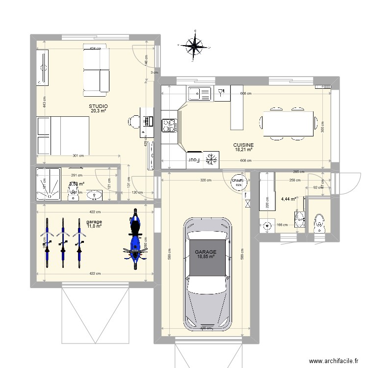 CUISINE GARAGES V3_2. Plan de 7 pièces et 78 m2