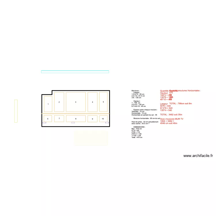 MOULURES N&deg;15 - Mod&egrave;le mur canap&eacute; - Esp. 15cm. Plan de 