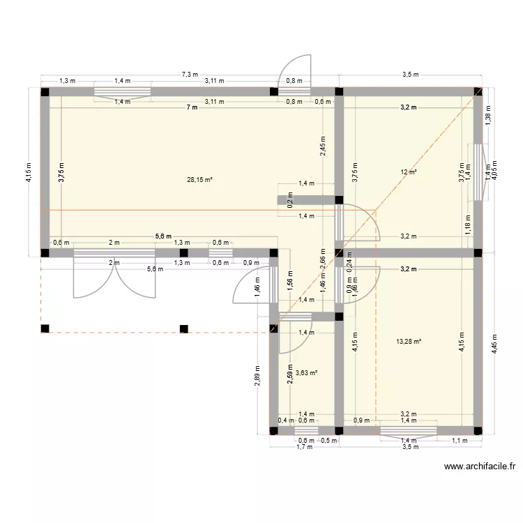 Villa 2. Plan de 4  et 57 m²