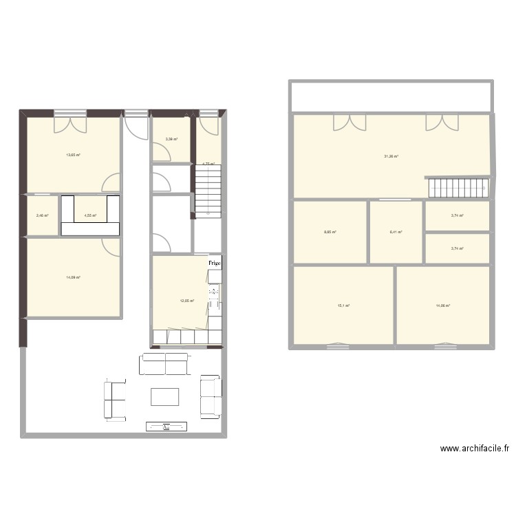 163. Plan de 14 pièces et 138 m2